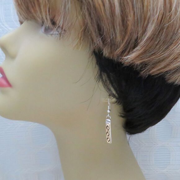 Vintage Gold and Sterling Earrings Silver Native American Made Dangle Story Book - Picture 8 of 10